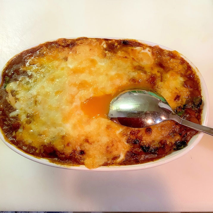 卵とろり 無印良品キーマカレーで焼きカレー